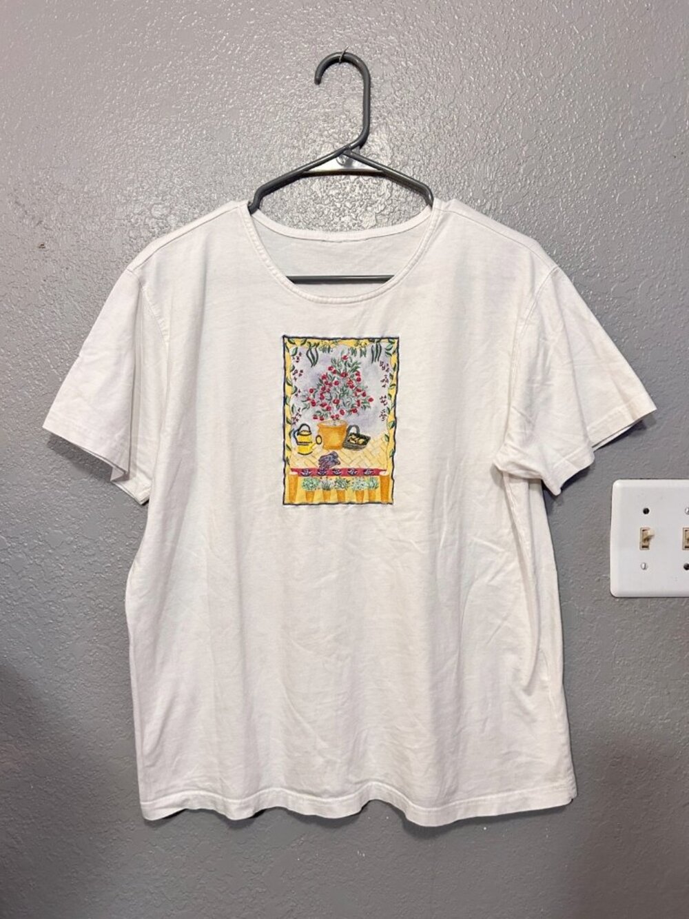 Vintage Cottagecore Retro Floral Garden Embroidered T-Shirt Blouse White Tee